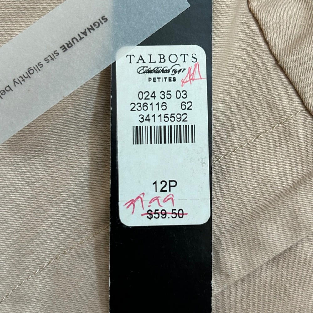 Talbots Petites Signature Pants Women 12P Beige Cropped Stretch NWT - Picture 7 of 16
